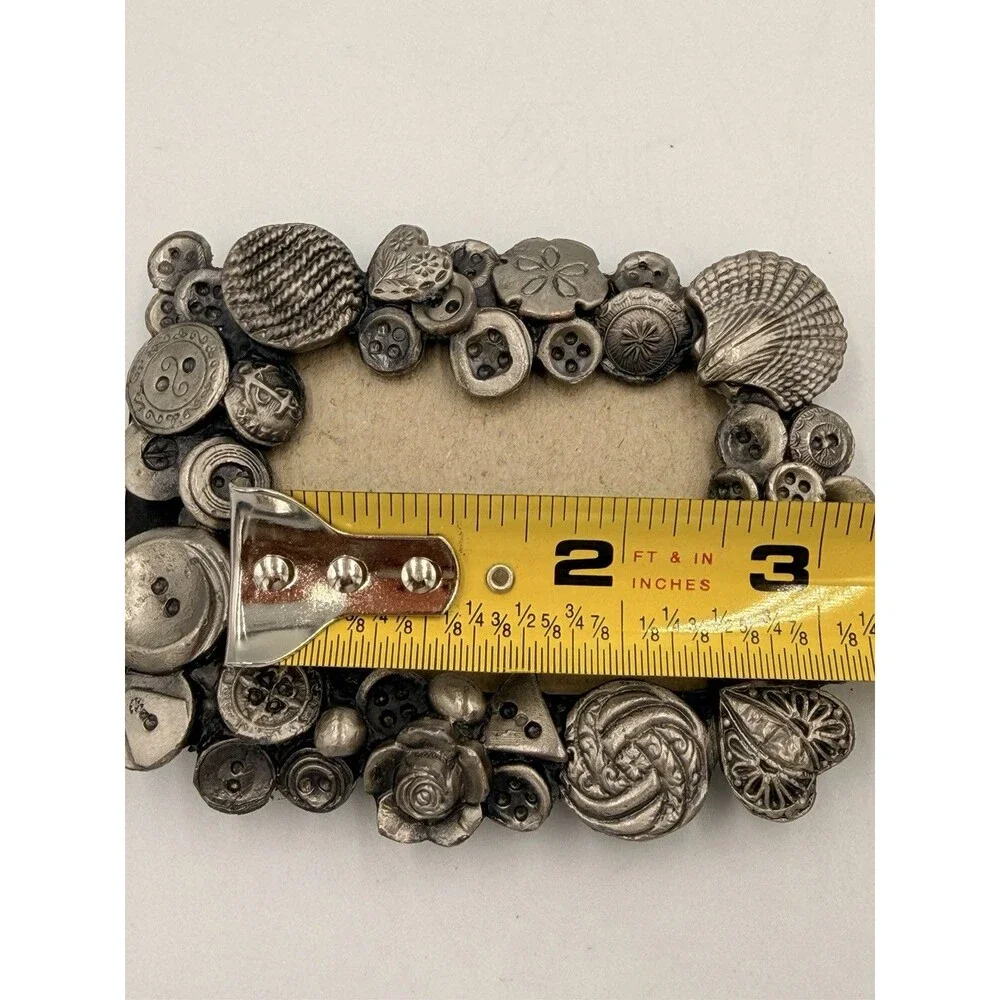 Vintage Pewter Button Picture Frame 4.25x3.5